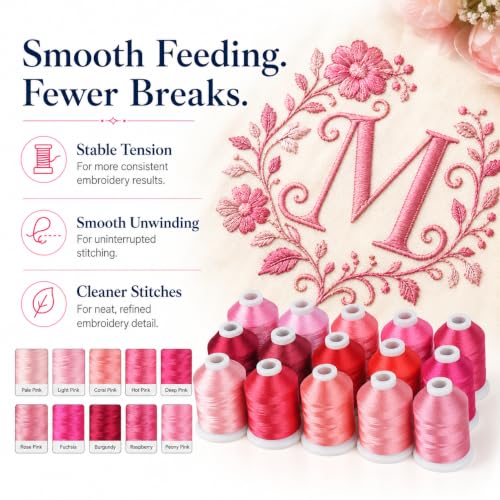 Simthread 15-Color Polyester Machine Embroidery Thread Set, Pink Series - color: 15pink colors