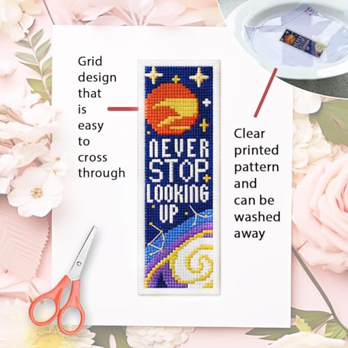 ORIGACH 6 Set Cosmic Space & Quotes Cross Stitch Bookmark Kit - style: Cosmic Space & Inspirational Quotes