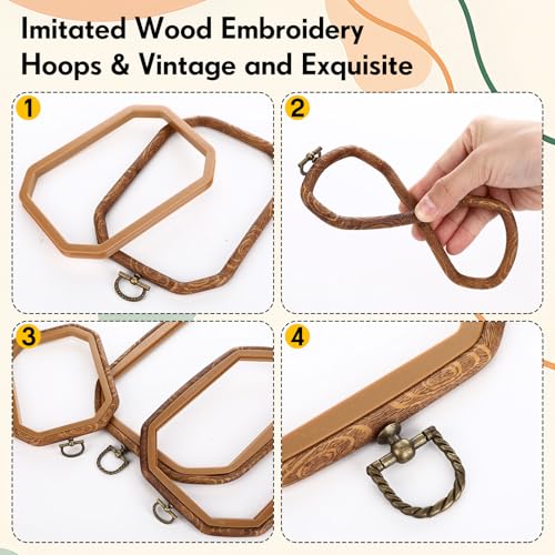 BrightRow 6 Pcs Large Embroidery Hoop Set Decorative Imitated Wood Display Frame Cross Stitch Hoop Ring for Art Craft DIY Sewing and Hanging Ornaments Decor(Rectangular,15+20+26 cm) - size: 15+20+26 cm, style: Rectangular