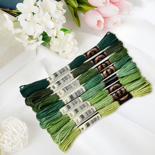 70 Yards 8 Skeins Gradient 6 Strands Green Embroidery Floss Polyester Variegated Cross Stitch Thread Friendship Bracelet String Threads Bulk Set for Hand Sewing Making Needlecraft Supply - color: Multi Green, size: 70 Yards