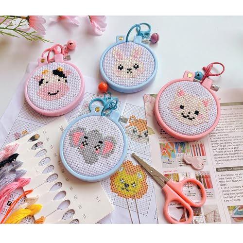8 Pack Animals Stamped Cross Stitch Kits for Kids Beginners with Frame - color: Animals