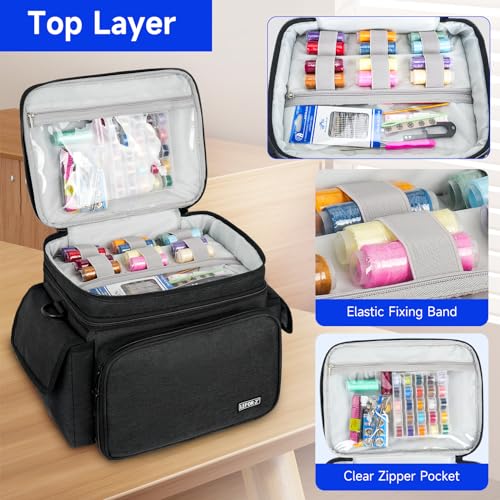 LEFOR·Z Small Sewing Supplies Organizer Bag(10.5 x 8 x 9inch),Sewing Box - color: Black