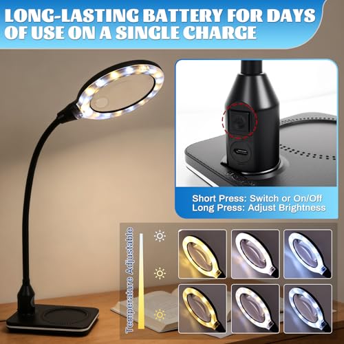 Rechargeable Magnifying Glass with Light and Stand, 15X 30X