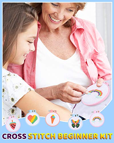 Pllieay 6 Pcs Cross Stitch Kits for Beginners for Kids 7-13 - size: Round Embroidery Hoops
