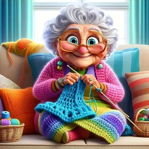 Grandmother Knitting Stamped Cross Stitch Kits for Beginners Adults, Dimensions Needlepoint Art Crafts,Counted Cross Stitch Kits Embroidery Kits for Beginners Adults for Home Decor 13.8X13.8inch - color: Cross Stitch-1011-9