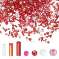 MECCANIXITY 5000 Pcs Mixed Glass Seed Beads, 1.5-6mm Mini Loose Glass Bugle Spacer Bead Embroidery Beads for DIY Craft Projects Earrings Necklaces Bracelets Jewelry Making, Bright Red - color: Bright Red