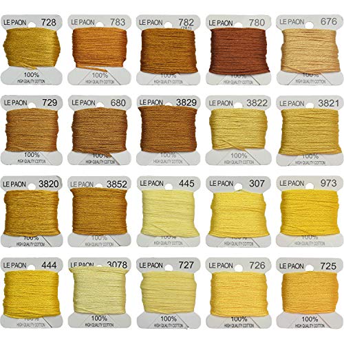 Premium Rainbow Color Embroidery Floss bobbins - Cross Stitch Threads - Friendship Bracelets Floss - Crafts Floss - 20 Bobbins Per Pack Embroidery Floss, Old Gold Gradient - color: 728-725
