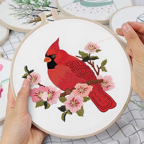 Louise Maelys Cardinal Embroidery Kits for Beginners with Flower Pattern - color: kit-23