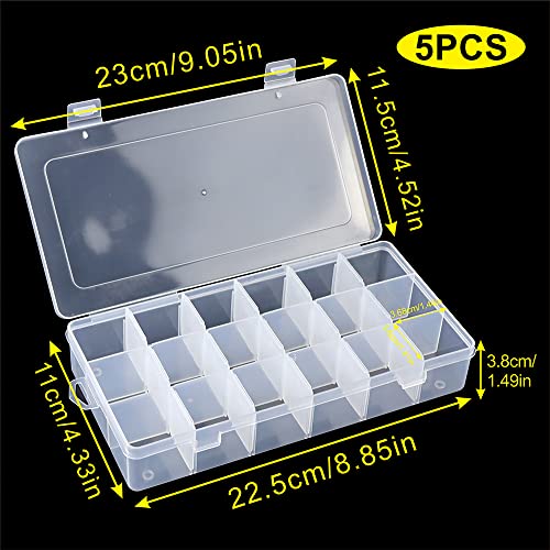 5 Pack 18 Compartment Organizer Box with Parkical Adjustable Dividers, 18 Grids Plastic Storage Container for Jewelry, Craft DIY, Bead Organizer, Sewing, Dip Powder, Hair Accessories - size: 5 Pack 18 Compartment Organizer Box