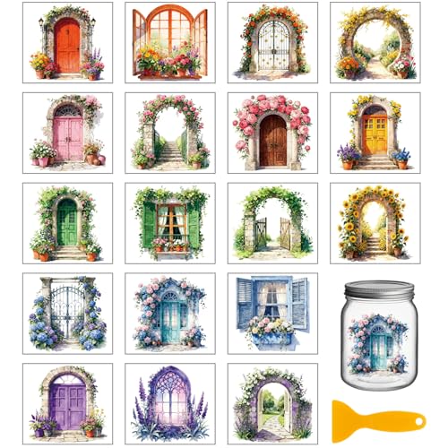GLOBLELAND 18 Sheets Flower Doors and Window Transfer Stickers 3.9x3.6inch - style: Flower Door Window