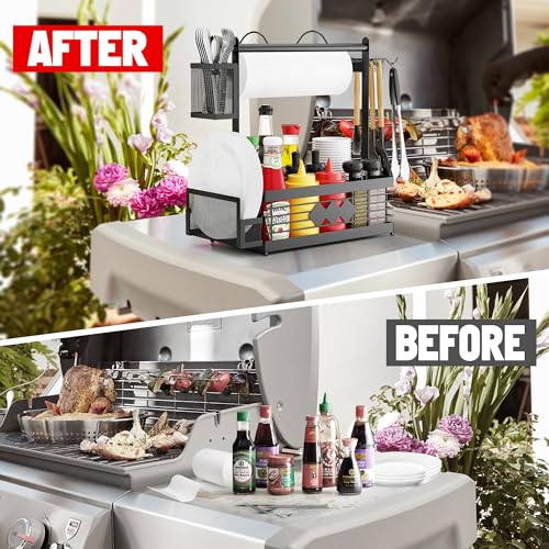 Aofmee Grill Caddy, BBQ Grill Caddy with Camping Paper Towel & Plate Holder