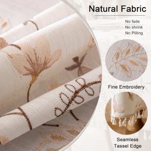 Joyfol Day Rustic Round Table Cloth, Heavy Duty Linen Florals Embroidery Tablecloths, Farmhouse Waterproof Tablecloth, Wrinkle Free Table Cover with Tassels, Coffee Berry, 55 inch - color: Coffee Berry, size: 55" (Round)