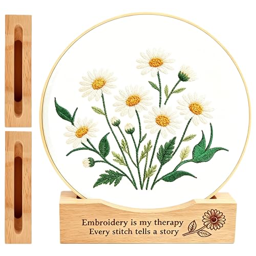 PXIRQ 2-Pack Embroidery Hoop Display Stand – 2‑Tier Grooved Frame Holder Wooden Base for Showcasing Finished Embroidery Art, Cross-Stitch Projects & Needlework, Home Decor & Craft Fairs Accessories