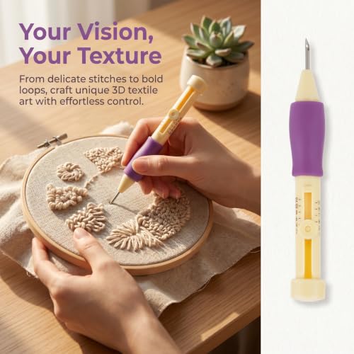 Needle Punch Kit, Adjustable Needle Length Embroidery Needle Punch with 3 Sizes, Embroidery Stitching Punch Needles Set for Adults Beginner