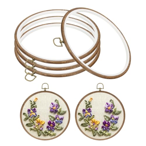 PATIKIL 8inch Embroidery Hoop, 4pcs Cross Stitch Hoop Rubber Imitated Wood Circle Frame Ring for Embroidery Art Craft Sewing Ornaments Hanging Decoration - size: 8in