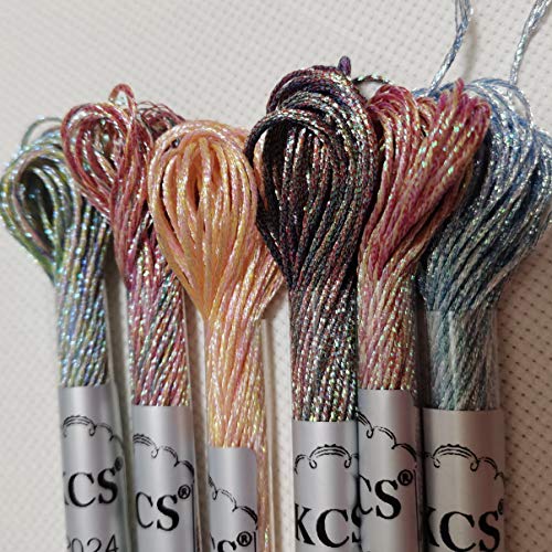 KCS 6 skeins 6-Strand Cross Stitch Metallic Variegated Pearl Shiny Embroidery Floss (Multicolored 1)