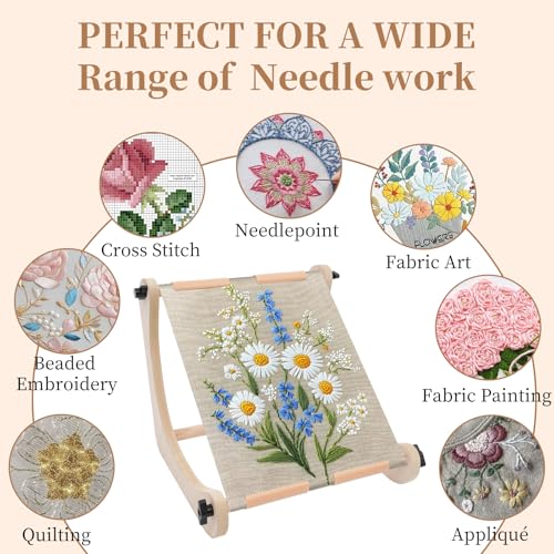Adjustable Embroidery Table Stand with 2 Sizes Rods & Premium Accessories - Lap & Table Top Embroidery Hoop Holder,Cross Stitch Stand for Needlepoint, Sewing with Greater Stability