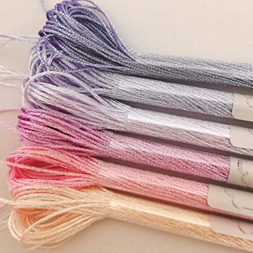 KCS 6-Strand Cross Stitch Metallic Variegated Pearl Shiny Embroidery Floss (6 skeins, Solid Color 9) - color: Solid color 9