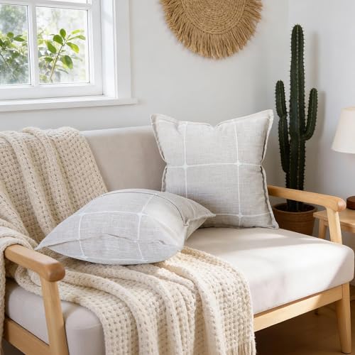 Tan Linen Plaid Throw Pillow Covers 18x18 Set of 1 - color: Plaid Khaki, size: 18" x 18" (Pack of 1)