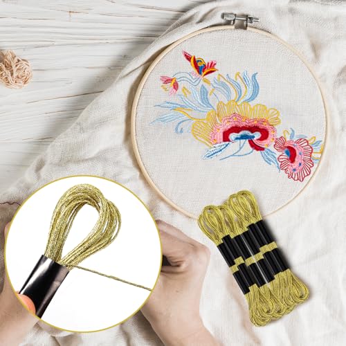 6 Skeins Embroidery Threads, Metallic Embroidery Floss (Gold) - color: Gold