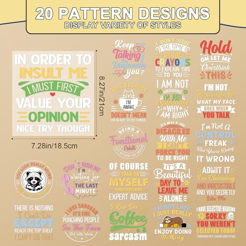 20Pcs Funny Sarcastic DTF Transfers Ready to Press Iron on Design - color: Funny Sarcastic