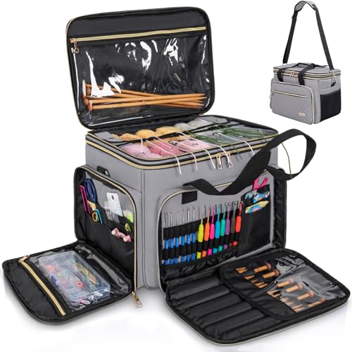 Knitting Bag, Crochet Bag Organizer, Yarn Storage Bag with Divider - color: Grey