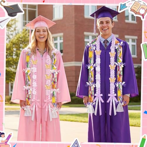 JenPen 2026 Graduation Leis Candy Lei Kit, 2026 Graduation Ribbon Woven Double Braided Necklace DIY Kit for High School College Women Men Graduate Gift Party Supplies - color: Pinkish White