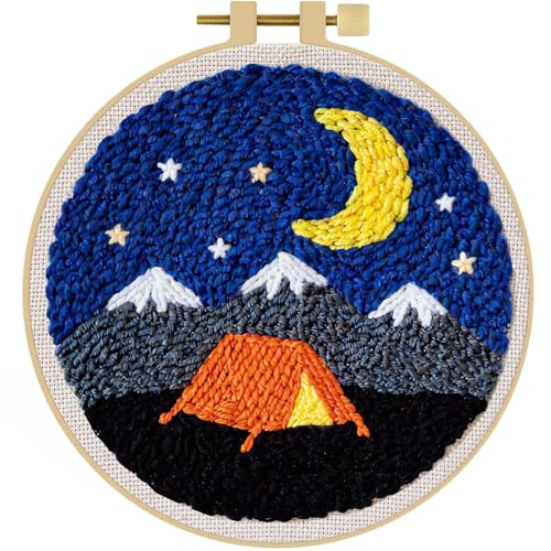 LACHLAND Punch Needle Kit Beginners, Landscape Stitching Kit for Adults&Teens DIY Embroidery Starter Craft with Yarn Needle Tool Easy Hobby Home Decor Gifts for Craft Lover (Camping) - color: Camping