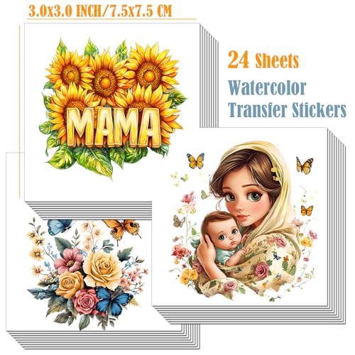 ZMRU 24 Sheets Vintage Mom Rub On Transfers for Crafts, Cold IOD Transfers Stickers for Wood，Furniture Decals, Glass, Porcelain, Leather, Canvas, Fabric Projects,3 * 3inch(Butterfly and Mom) - color: Butterfly and Mom