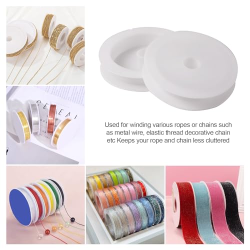 Craftdady 50Pcs Empty Plastic Wire Spools 2.64" in Diameter Thread Bobbins for Beading Wire Thread String - color: White, Plastic Wire Spools