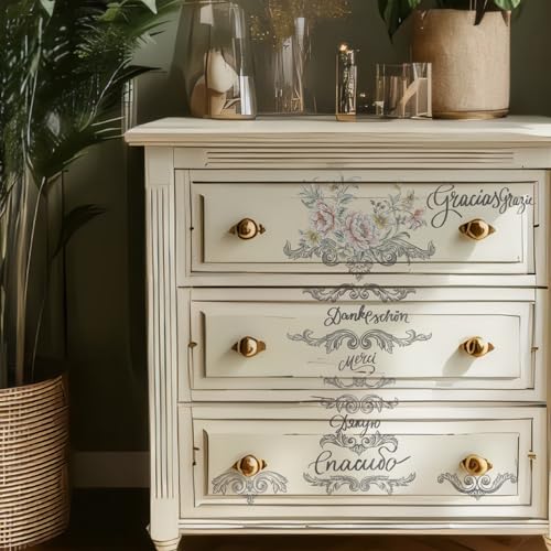Floral Rub on Transfer for Furniture Wood Glass DIY - color: Peony and Quote