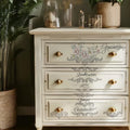 Floral Rub on Transfer for Furniture Wood Glass DIY - color: Peony and Quote