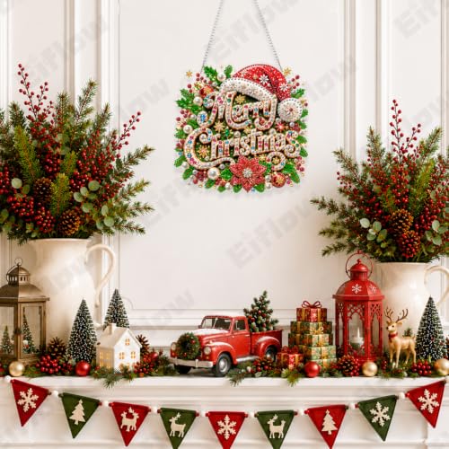 Eiflow Acrylic Pearl Art Hanging Kit for Adults, DIY Pearl Diamonds Painting Door Hanger Board Kit, Special Crystal Diamond Art Painting Pendant Ornament (Merry Christmas) - color: MERRY CHRISTMAS