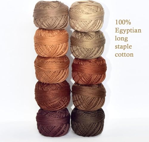 10 Colors Double Mercerized Egyptian Long Staple Cotton Pearl Thread Ball 10 Grams Rainbow Color Embroidery Thread for Crochet Hardanger Cross Stitch Hand Embroidery,caffee Series - color: Maillard Brown color