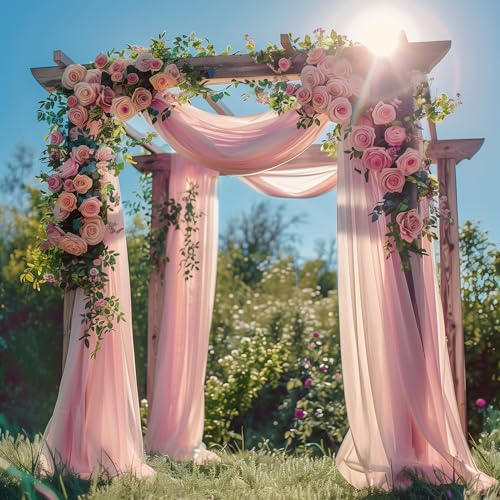 Wedding Arch Draping Fabric 2 Panels Blush Pink Sheer Backdrop Drape - color: Blush Pink, size: 2 Panels