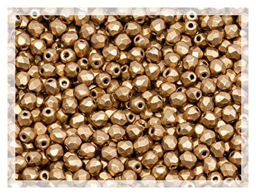 100 pcs Faceted Fire Polished Pressed Czech Glass Beads 3mm (0.12in), Aztec Pale Gold - 01710 - color: Pale Gold