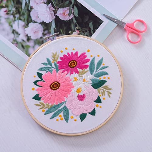 Bonroy 4 Sets Embroidery Set for Beginners, Art Craft, Easy Sewing Embroidery Kit Includes Embroidered Clothes with Patterns, Embroidery Hoops, Instruction Manual, Color Stitch Set (3) - color: Sunflower
