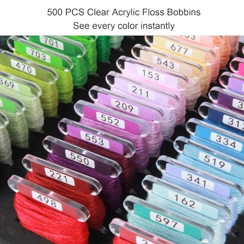 Hamtery 500 Pcs Acrylic Embroidery Floss Bobbins with Numbers & Color