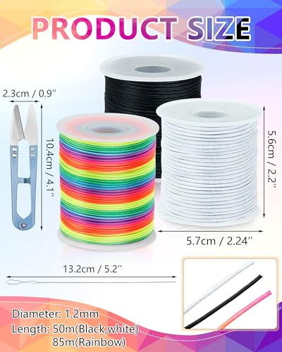 FIVEIZERO 3 Rolls 1.2mm Black White Rainbow Elastic Bracelet String - size: 1.2MM, style: Black White Colorful