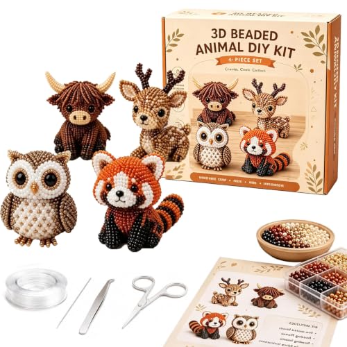 Tiny 3D Beaded Animal DIY Kit with Instruction, Animals Beading Craft Set