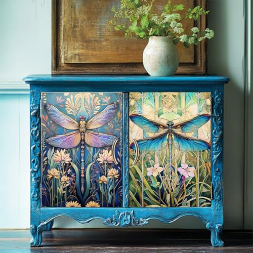 6 Sheets Dragonflies Rub on Transfers for Furniture Vintage Floral Rub on Transfer Sticker for DIY Crafts Decor Iod Transfers Stickers for Wood Dresser Glass Window Decals Waterproof 6"x12" - style: Dragonfly