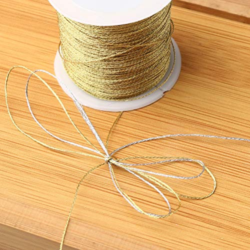 218 Yards/656 Feet Metallic Cord 2 Pcs Spool Metallic Thread - color: Gold+sliver