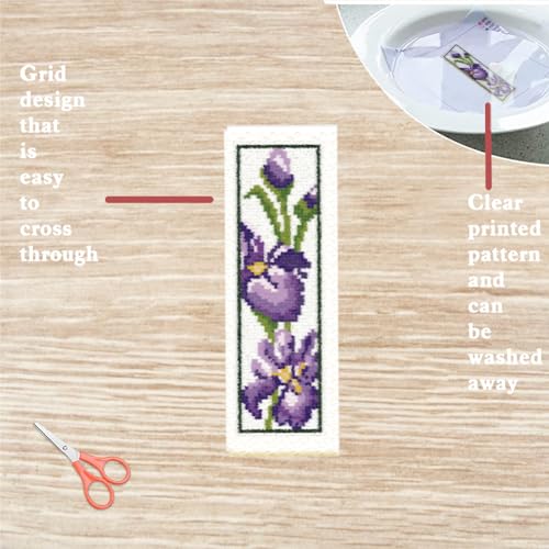 FREEBLOSS 6 Set Iris Cross Stitch Bookmark Kits Hand Embroidery Kit for Beginners Counted Cross Stitch Kit DIY Bookmark Kit Full Cross Stitch Embroidery Kit for Women Hobby 22 * 8cm - style: Iris