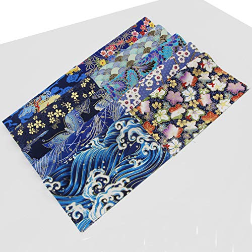 aufodara 10Pcs Cotton Craft Fabric Patchwork Bundle 20x25 cm, Japanese Style Printed Floral Beautiful Gold Patterns Bronzing Cloth for Sewing Quilting DIY Artcraft Handwork (Navy, Blue) - color: Navy, Blue