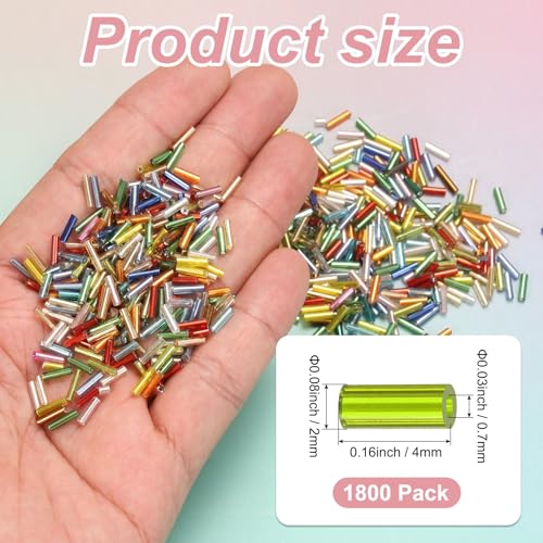 M METERXITY 1800-Pack Bugle Beads, 2x4mm Embroidery Craft Glass Bugle Tube Seed Beads for DIY Craft/Bracelet/Necklaces [Light Green] - color: Light Green, size: 2x4mm