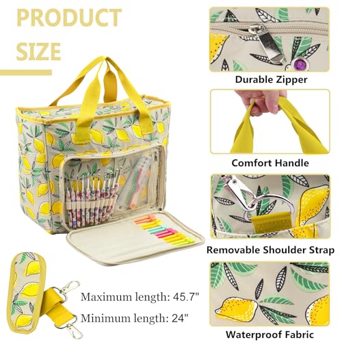 Knitting Bags and Totes Organizers Large Crochet Bag(Yellow Lemon) - color: Yellow Lemon