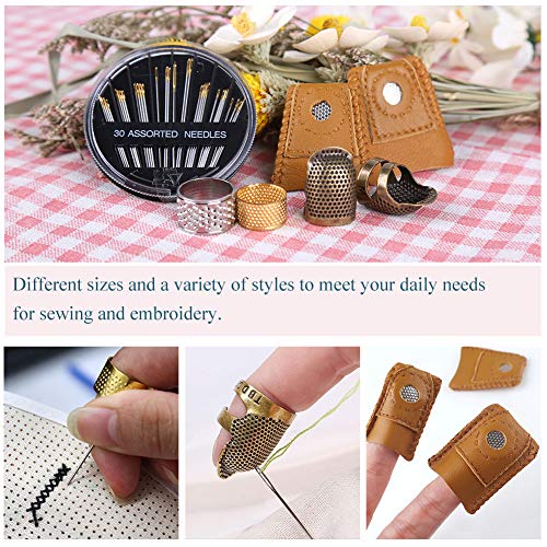 6 PCS Seam Ripper Set, 8 Pcs Sewing Thimble + 30 Pcs Sewing Needles, Ergonomic Grip Seam Ripper for Sewing Crafting and Removing Embroidery Hems and Seams