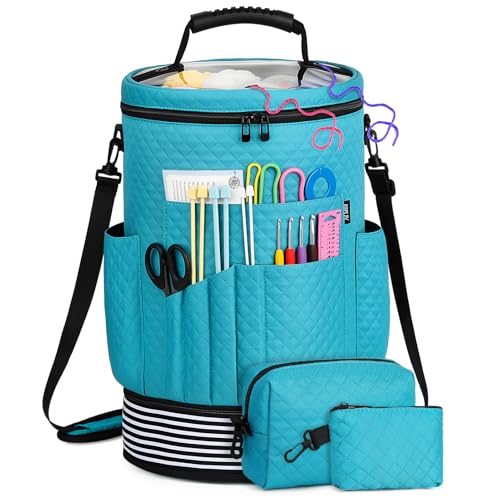 Crochet Yarn Knitting Bag 3PCS Expandable Large Yarn Storage Organizer Bag - color: Blue