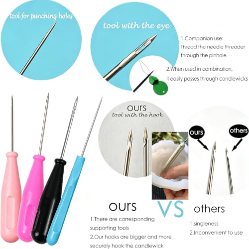 TYMKLMZG 10 PCS Candle Wick Inserting Tool for Molds Large-Eye Candle Wicking Needle Mold Punch Needle with Hook & Eye for Candle Making Colored Threader for Candle Wick of All Thicknesses - color: 9PCS