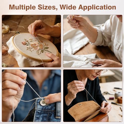 6PCS Gold Self-Threading Sewing Needles Set with Storage Small Packaging, Easy Thread Double-Eye Stainless Steel Hand Sewing & Embroidery Needles ﻿